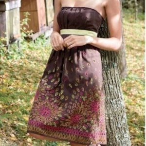 Anthropologie Tabitha Embroidered Honey House Strapless Dress Brown Pink 2 NWT